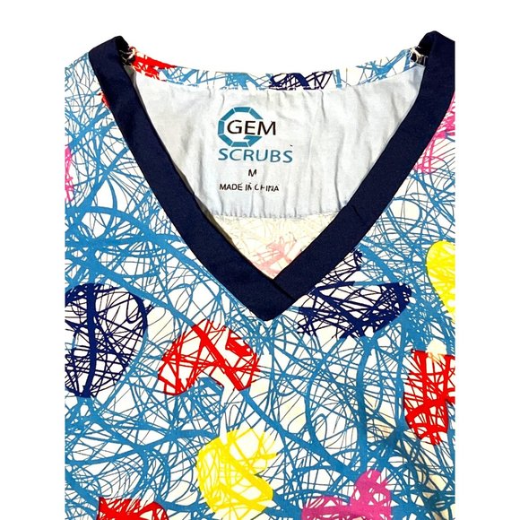 Gem Scrubs V-Neck Pockets Top Women's Valentines Scrub top Size M - Picture 4 of 9